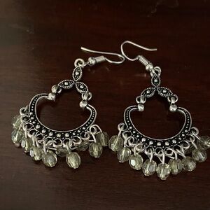 Elegant Silver and Black Chandelier Earrings